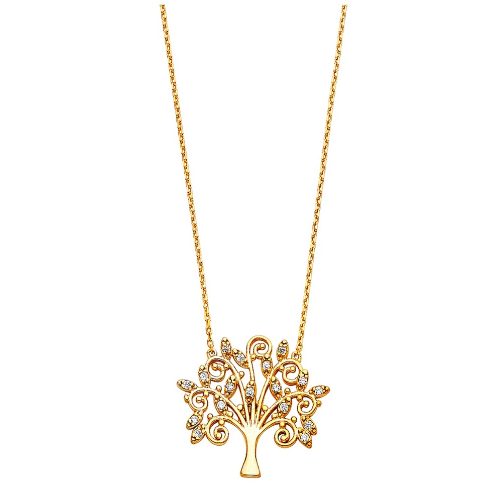 14K Yellow Gold  CZ Magic Tree Necklace - 17+1"